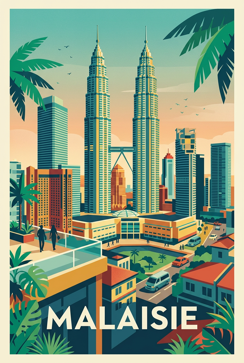 Affiche de Malaisie, les tours Petronas à Kuala Lumpur