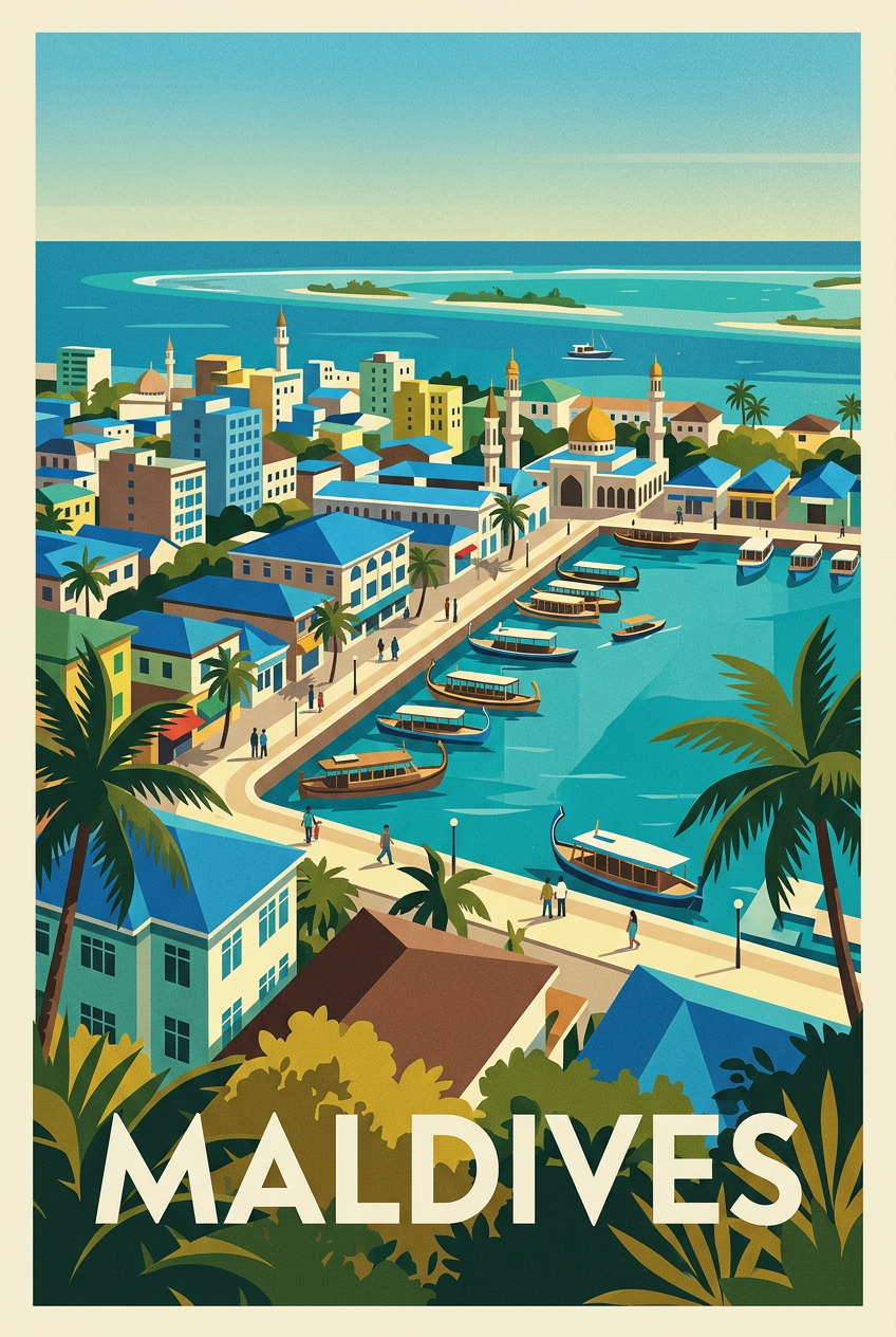 Poster des Maldives, port de Malé, déco voyage | Afich