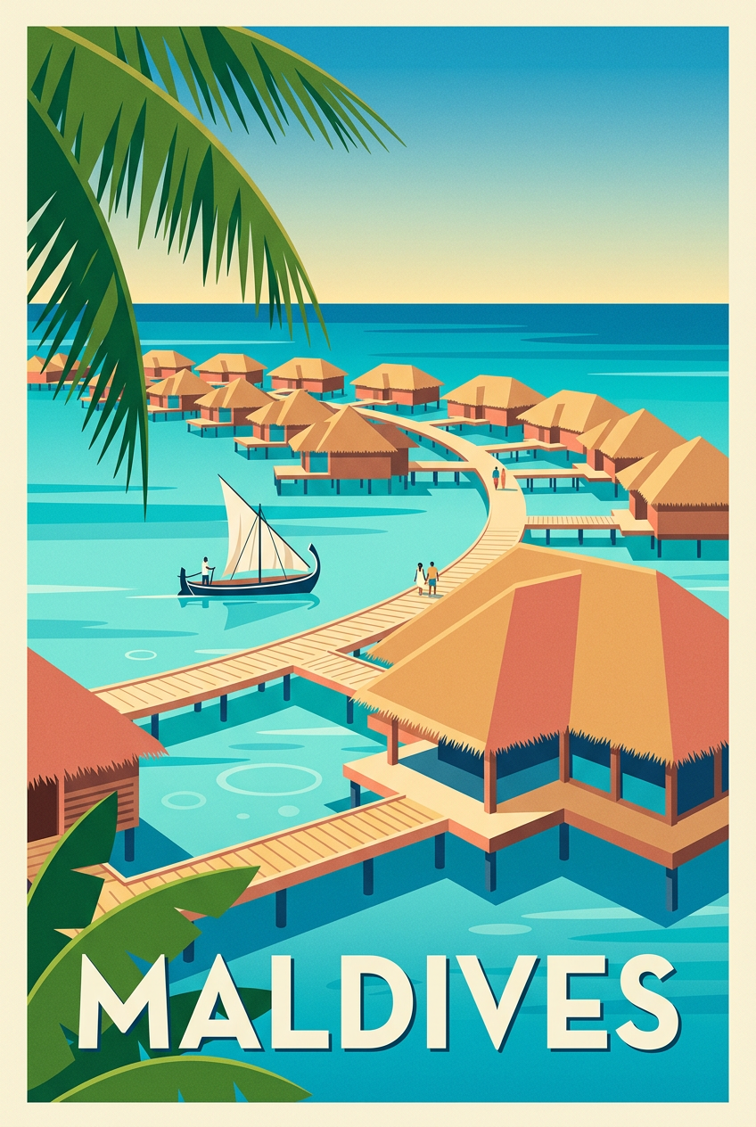 Affiche des Maldives, poster bungalows | Afich