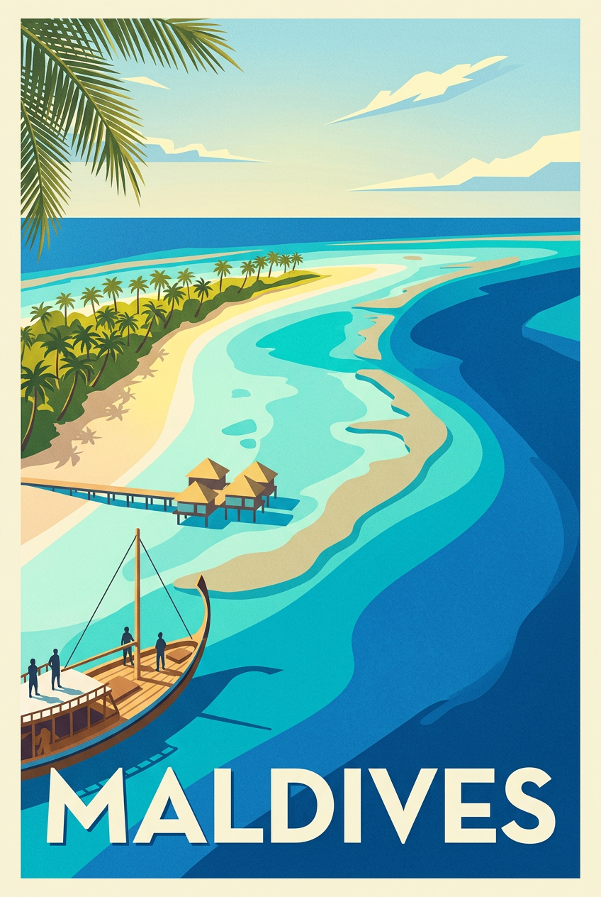 Poster des Maldives, poster lagon turquoise | Afich