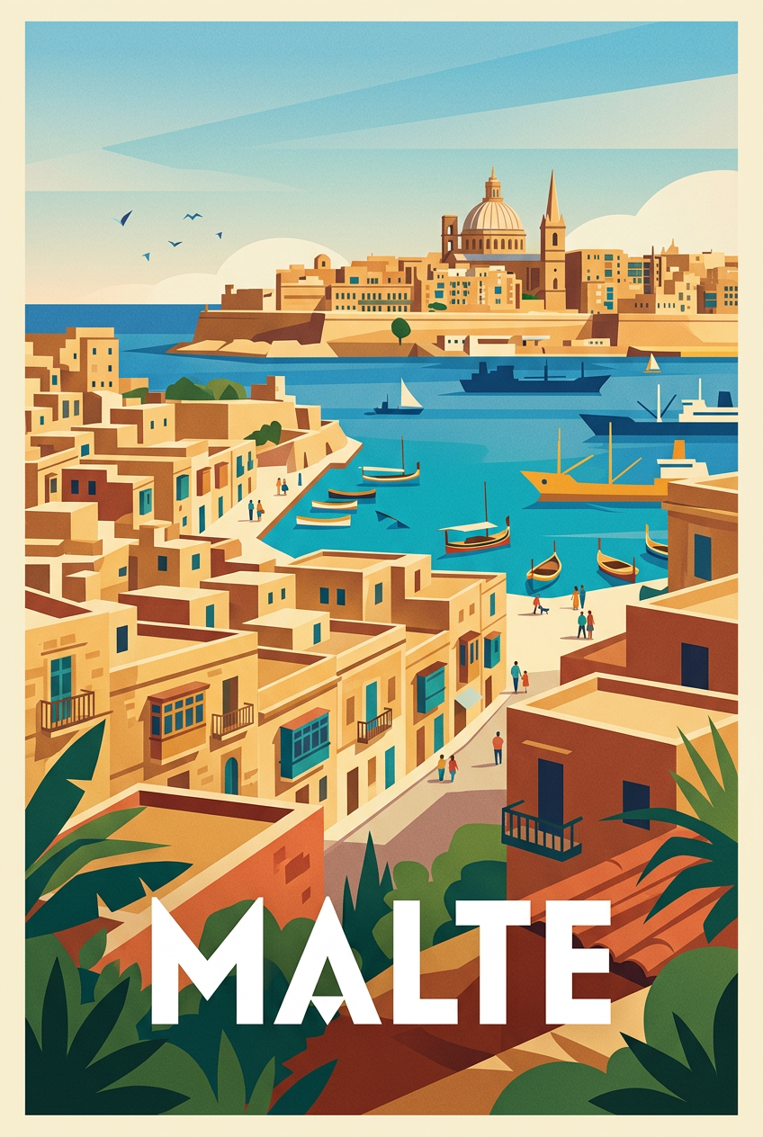 Affiche de Malte, La Valette et son port | Afich