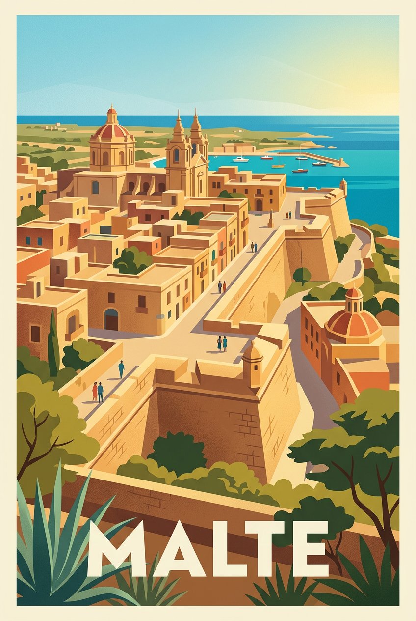 Affiche de Malte, poster citadelle et mer | Afich