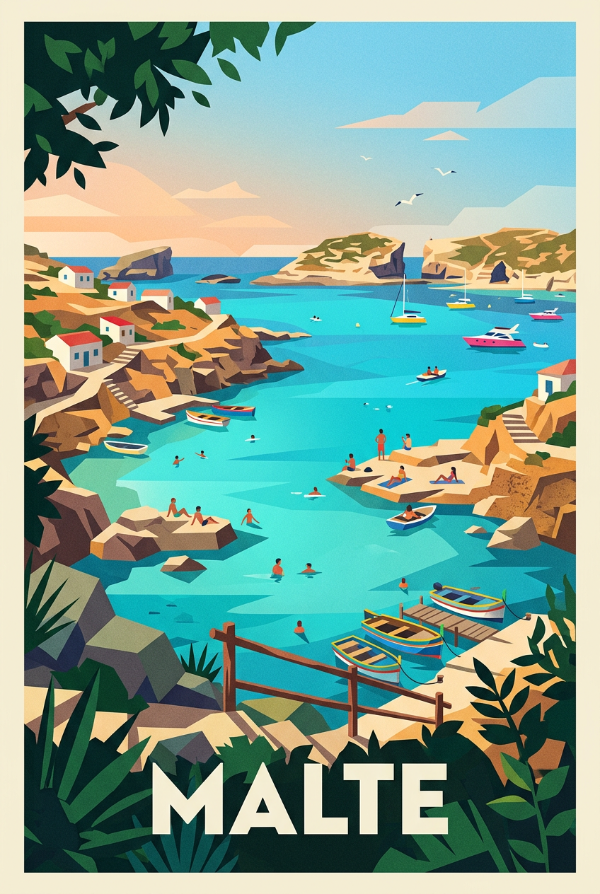 Poster de Malte, bateaux et eaux turquoise | Afich