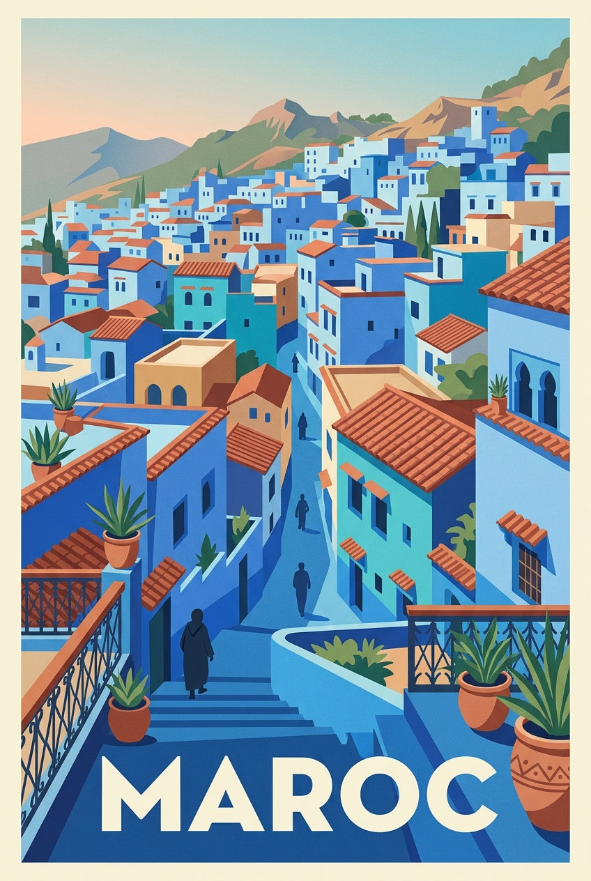 Affiche du Maroc, poster ville bleue | Afich