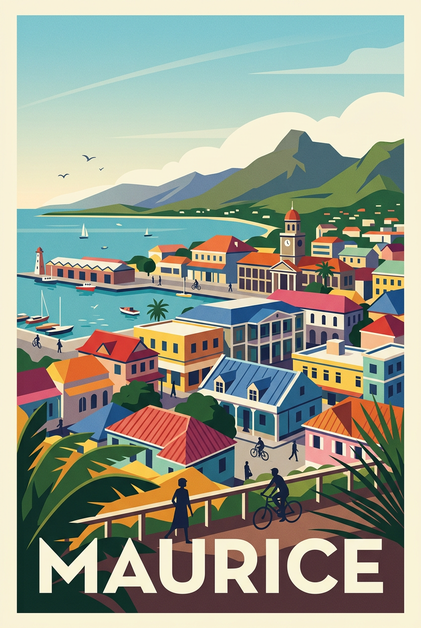 Affiche de l'Île Maurice, maisons colorées | Afich