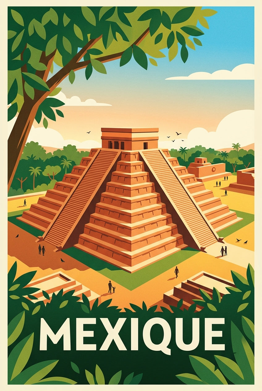 Affiche du Mexique, pyramide Maya vintage | Afich