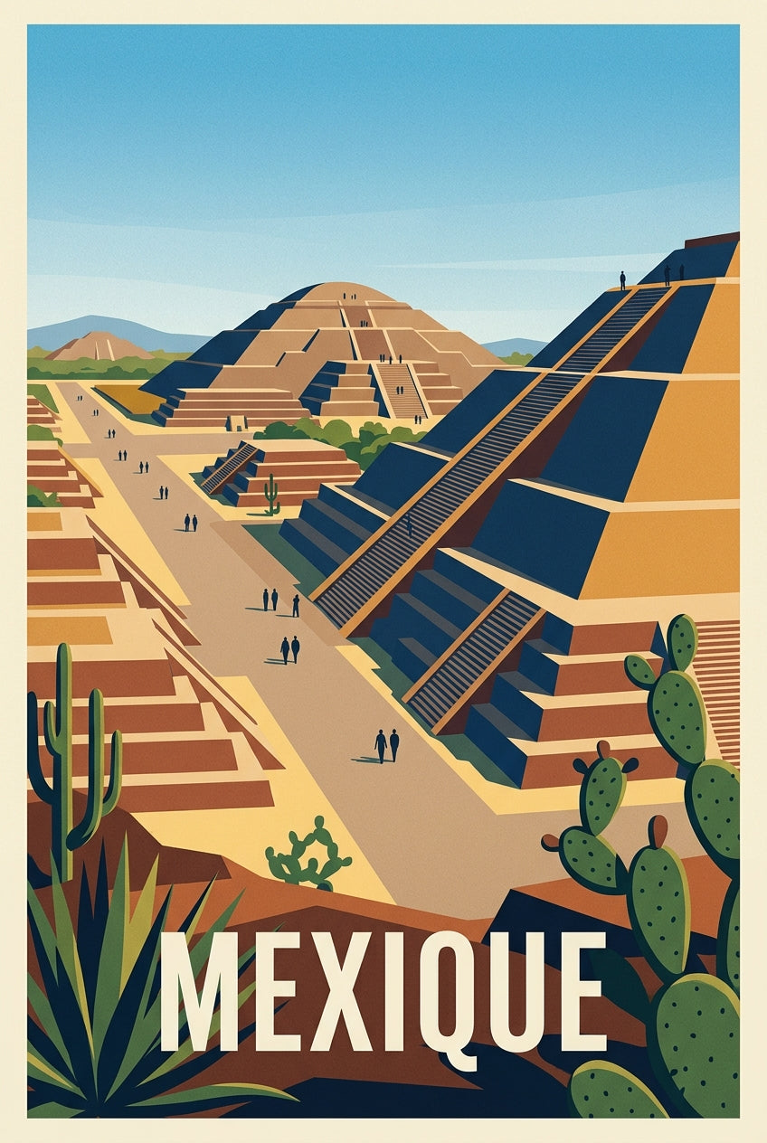 Affiche du Mexique, pyramides Teotihuacan | Afich