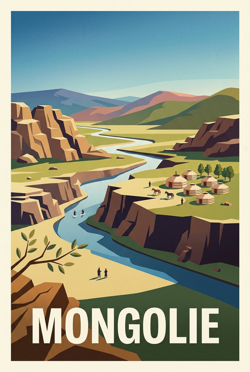 Affiche de Mongolie, poster yourtes et paysages | Afich