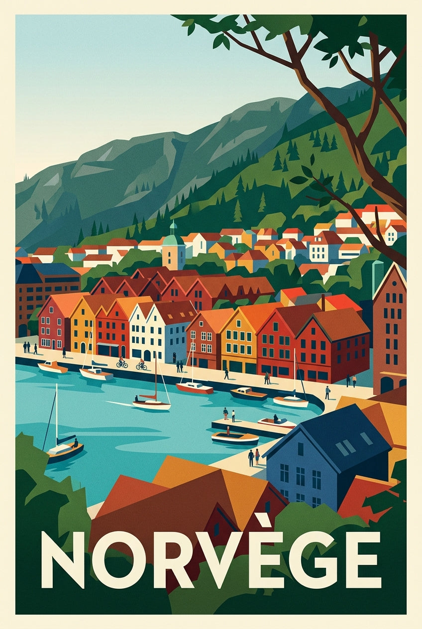 Affiche de Norvège, les maisons de Bergen | Afich