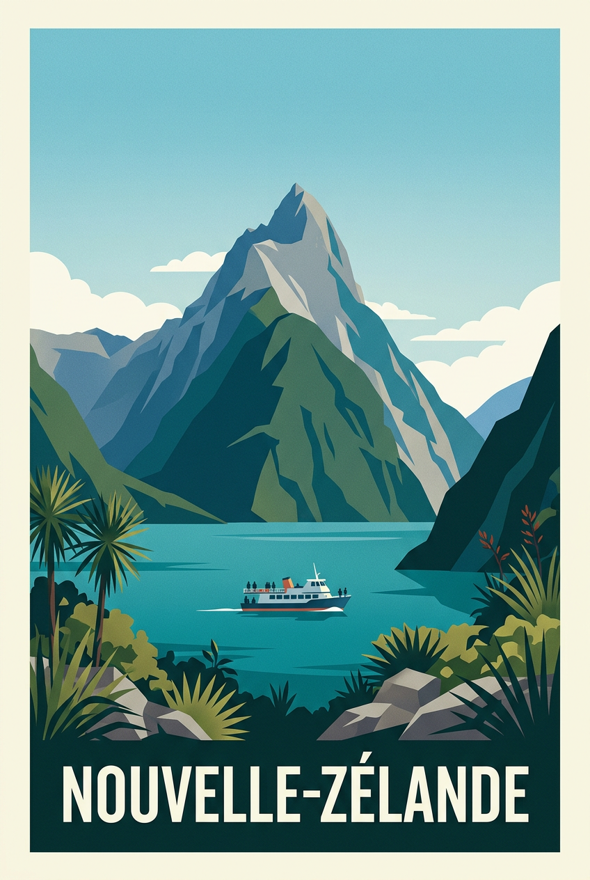 Affiche de Nouvelle-Zélande, paysage de fjord | Afich