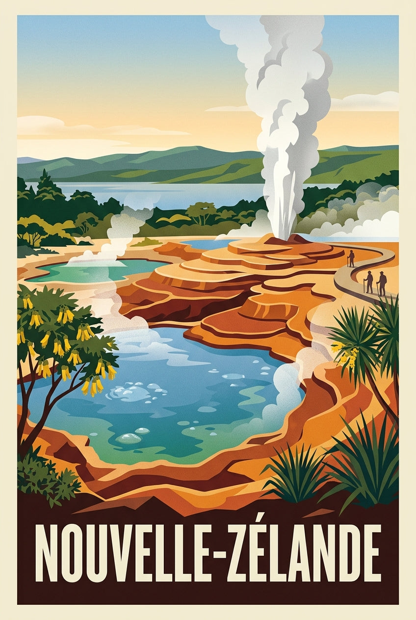 Affiche de Nouvelle-Zélande, geyser et sources | Afich