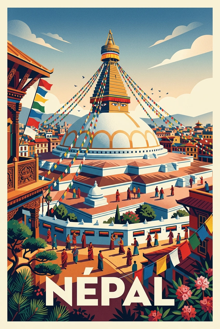 Affiche du Népal, Stupa de Bodnath décoratif | Afich
