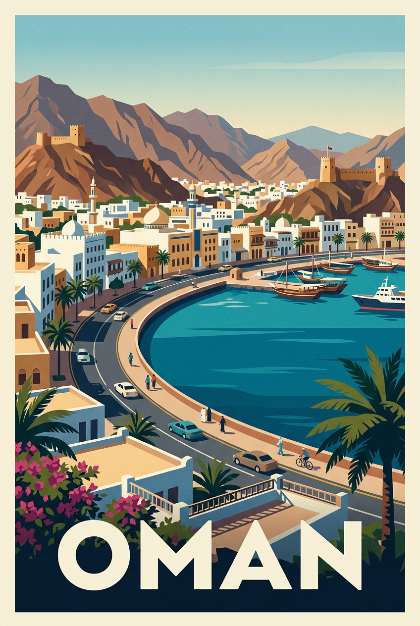 Affiche d'Oman, vue sur Mascate et ses dhows | Afich