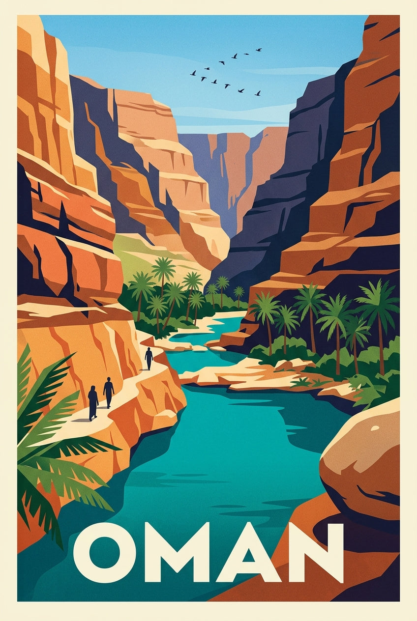 Affiche d'Oman, paysage du Wadi Shab
