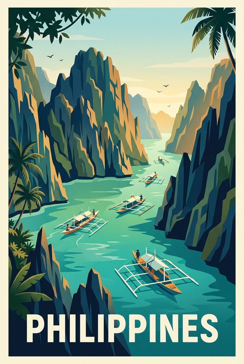 Affiche des Philippines, pirogues bangkas | Afich