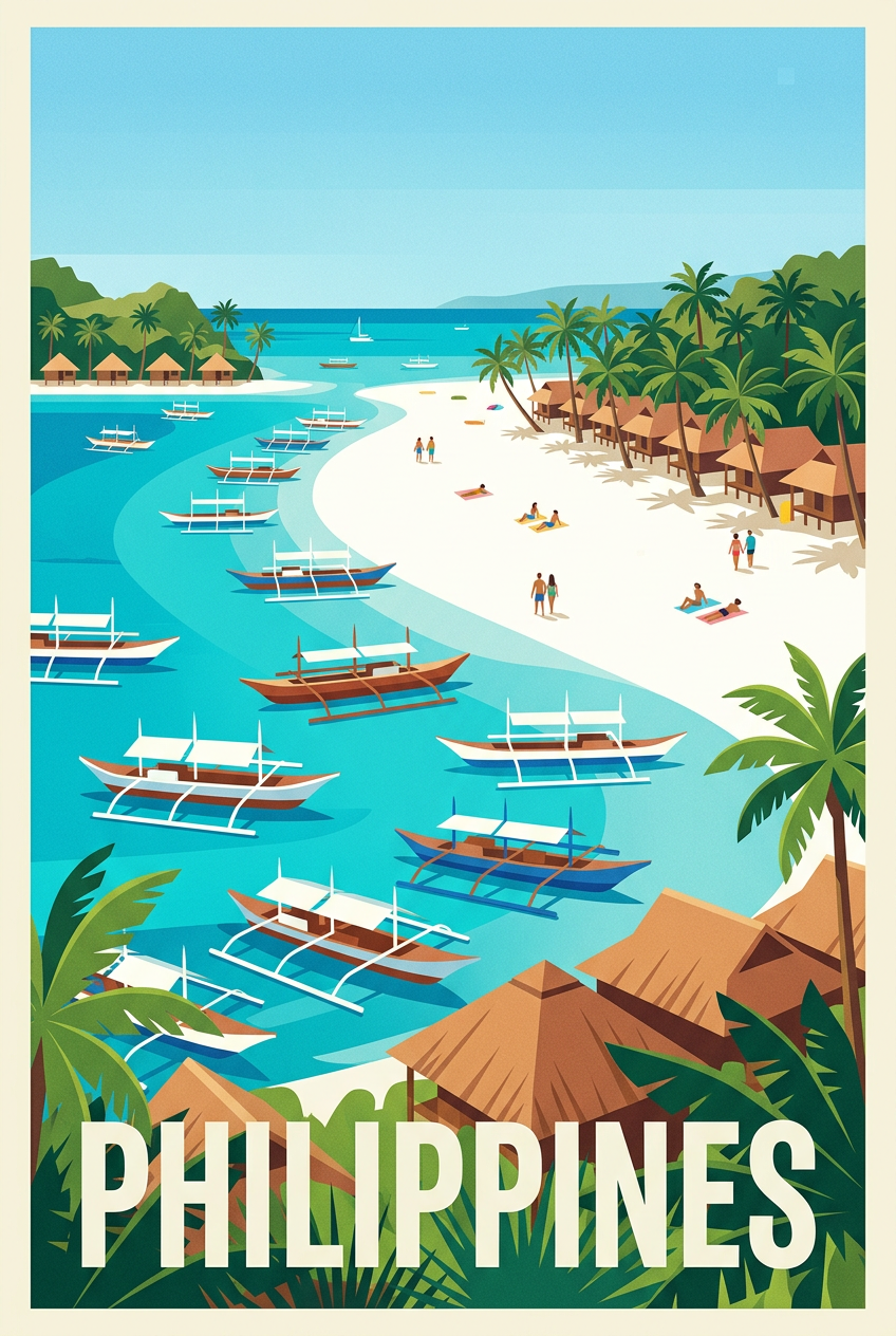 Affiche des Philippines, poster plage et cocotiers | Afich