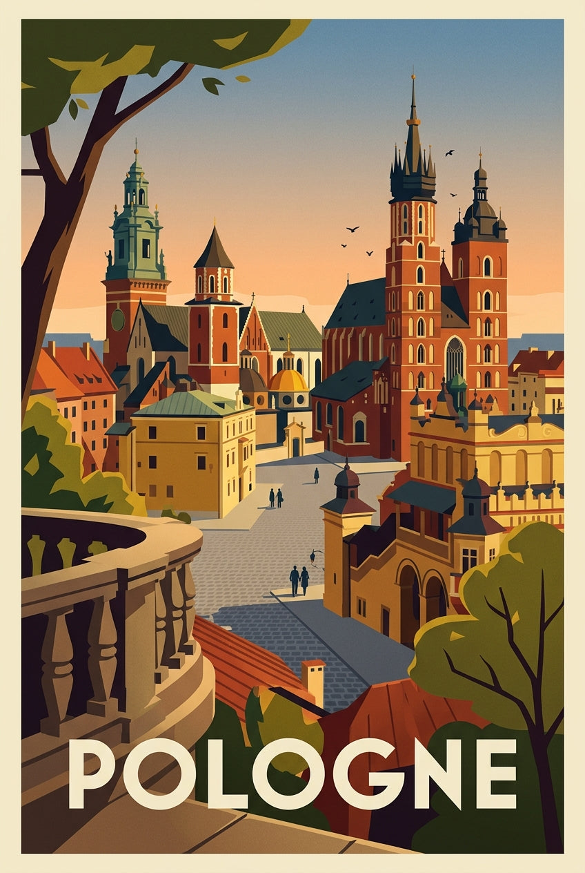 Affiche de la Pologne, paysage de Cracovie | Afich