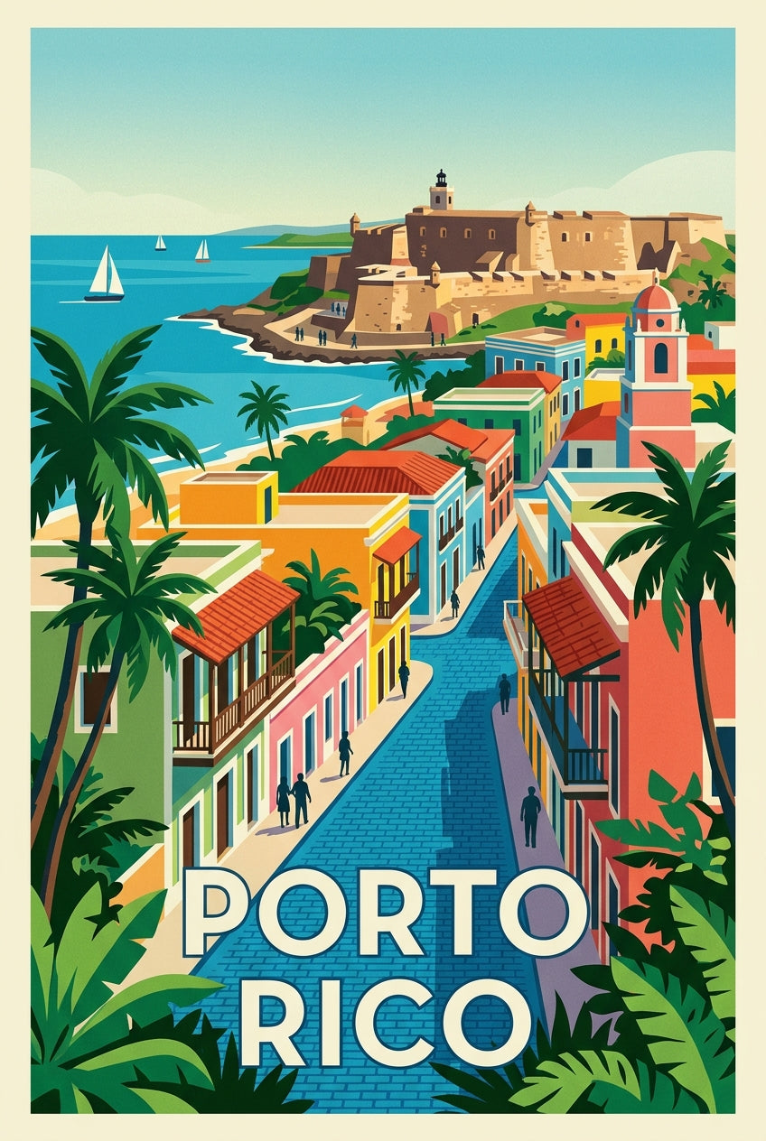 Poster Porto Rico, architecture coloniale | Afich