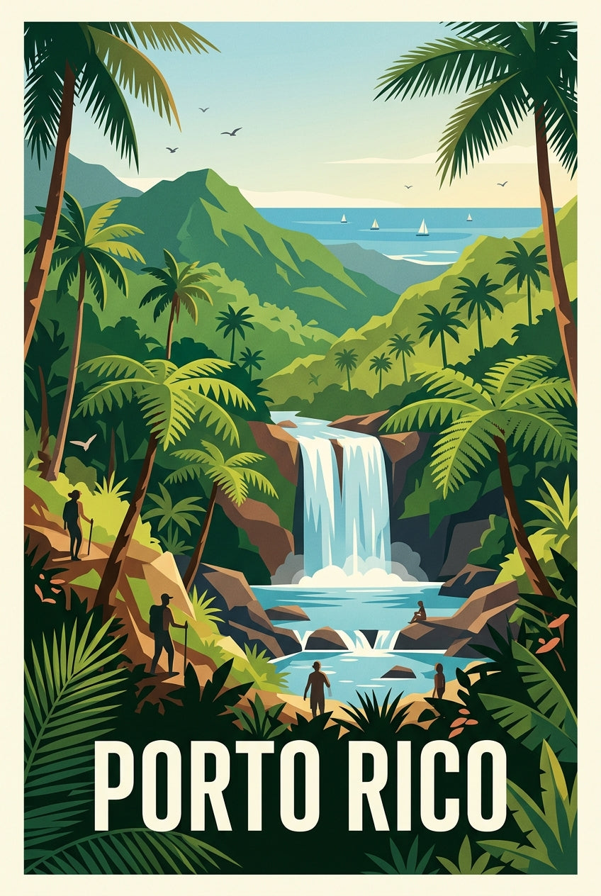 Affiche Porto Rico, poster cascade tropicale | Afich