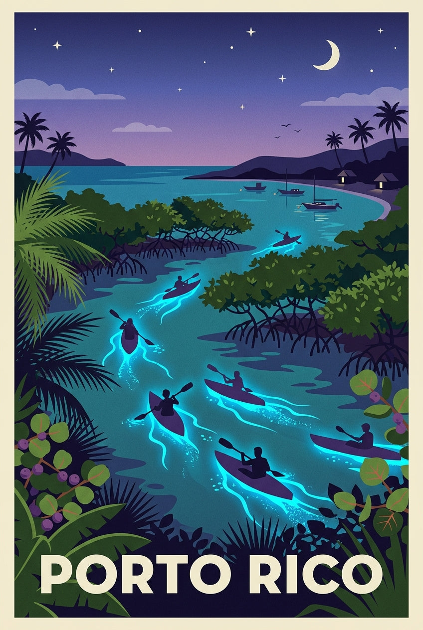 Affiche de Porto Rico, baie bioluminescente | Afich