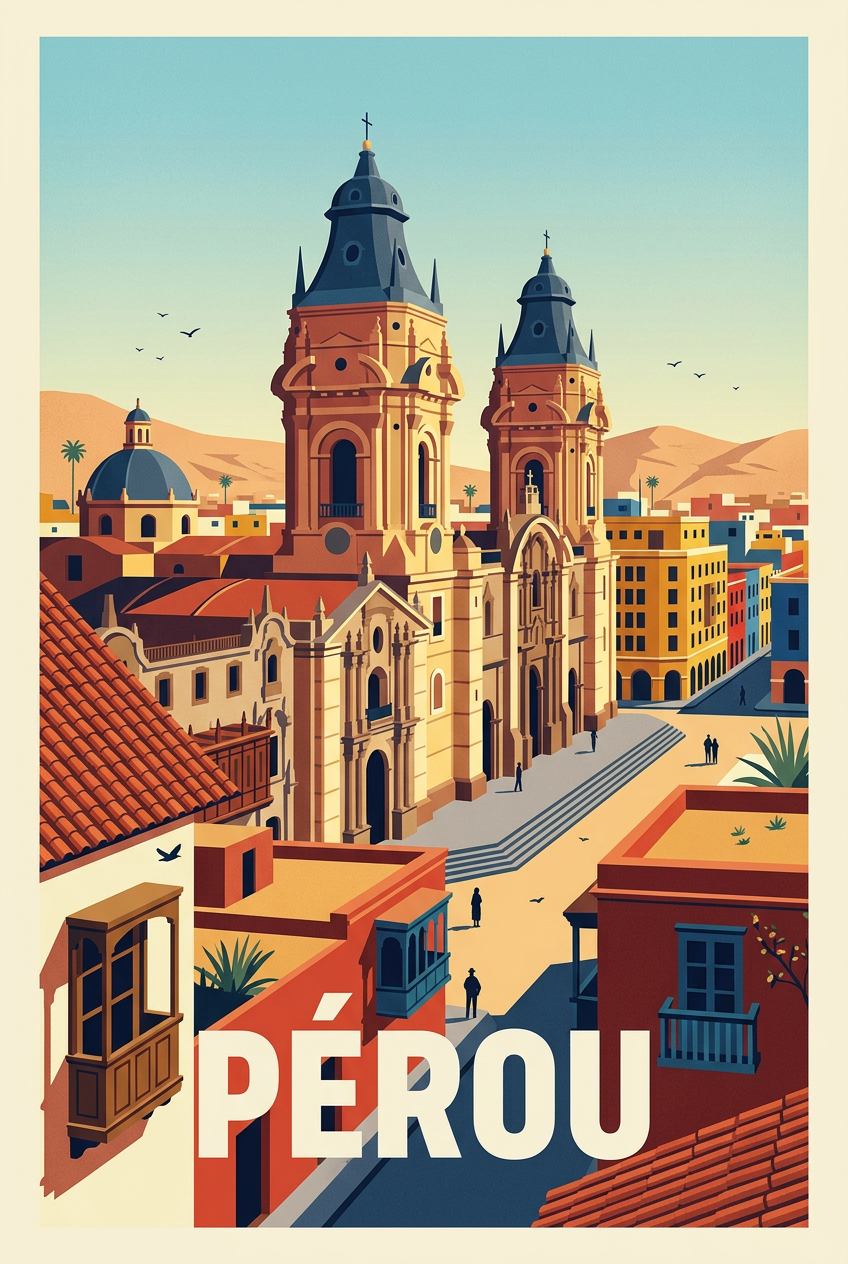 Affiche du Pérou, vue de Lima et architecture | Afich