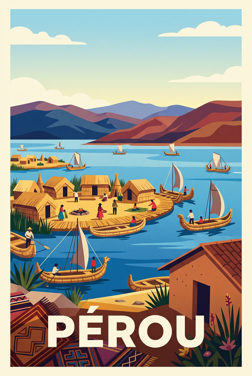 Affiche du Pérou, poster Lac Titicaca et barques | Afich