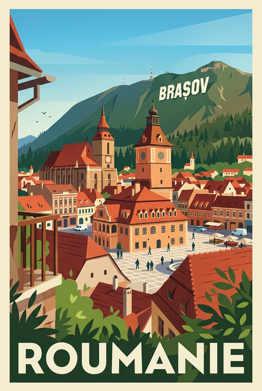 Affiche de Roumanie, vue de Brasov | Afich