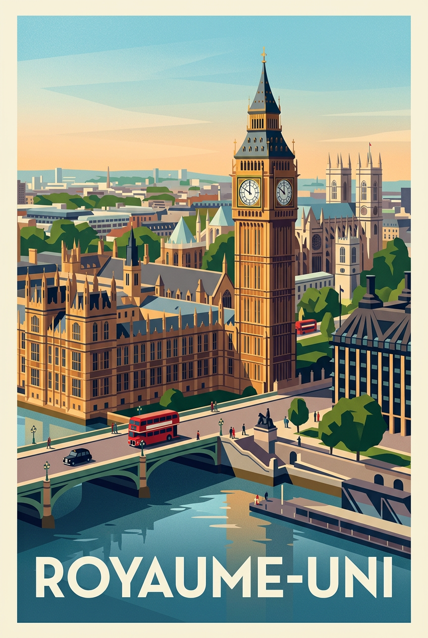 Affiche du Royaume-Uni, Big Ben et bus rouges | Afich