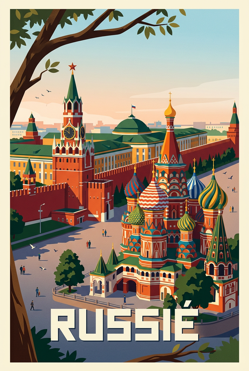 Affiche de Russie, dômes colorés et Kremlin | Afich