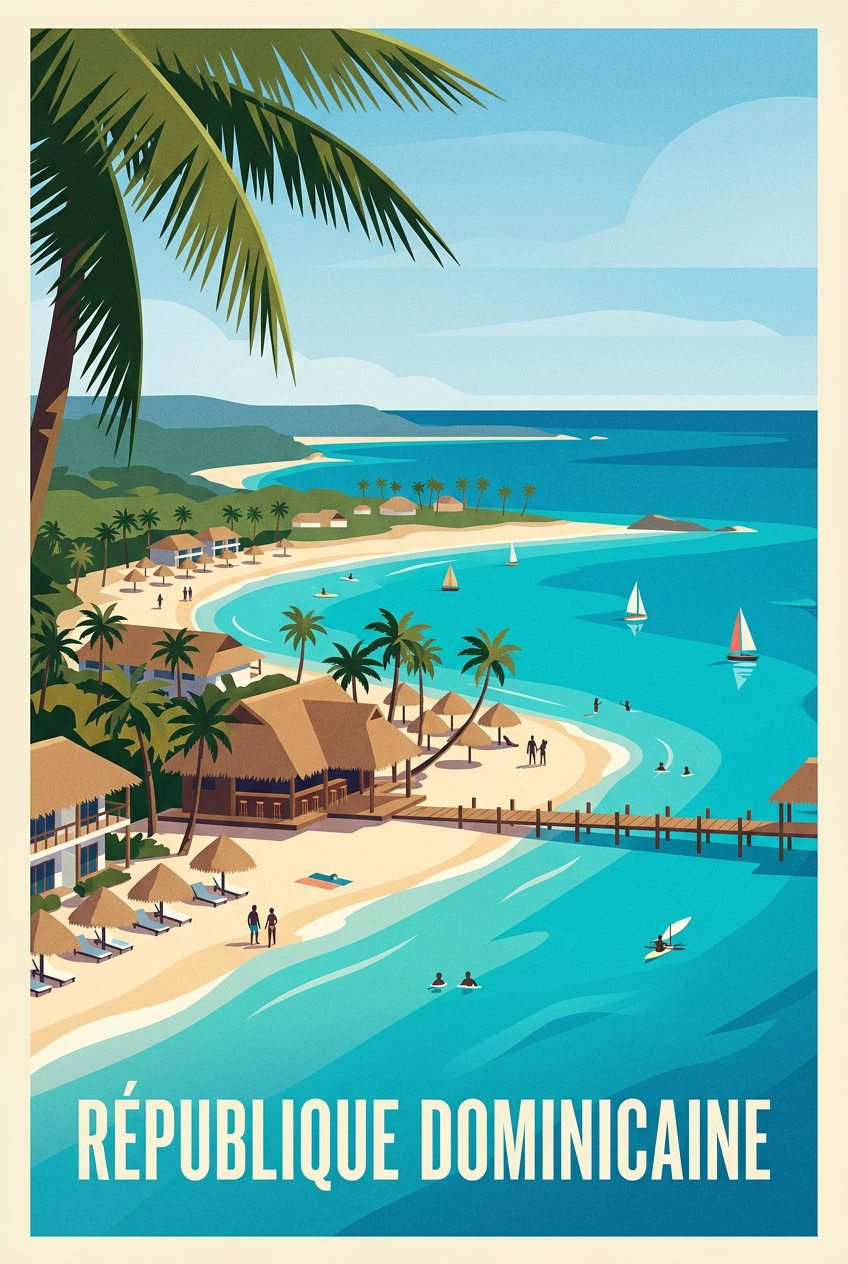 Poster de République Dominicaine, plage et palmiers