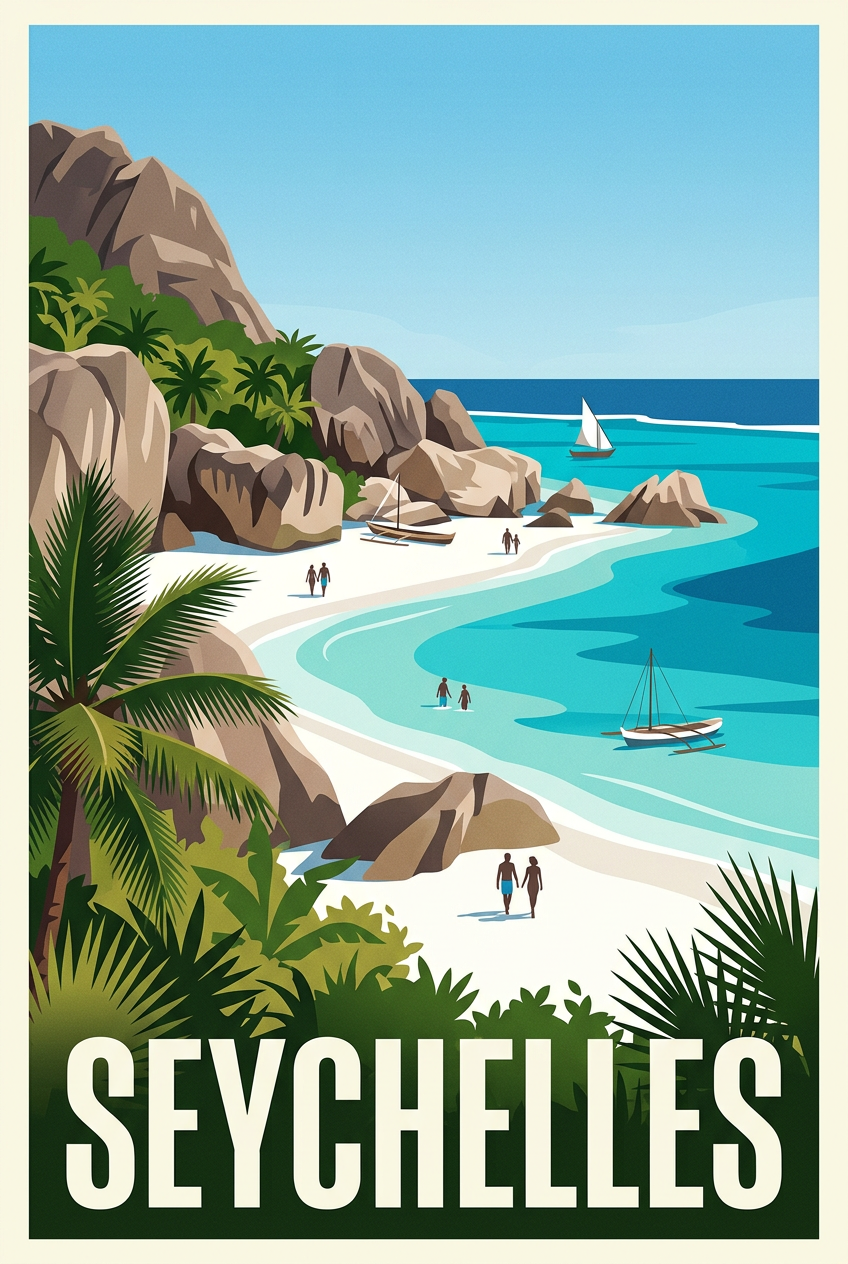 Poster des Seychelles, plage paradisiaque | Afich