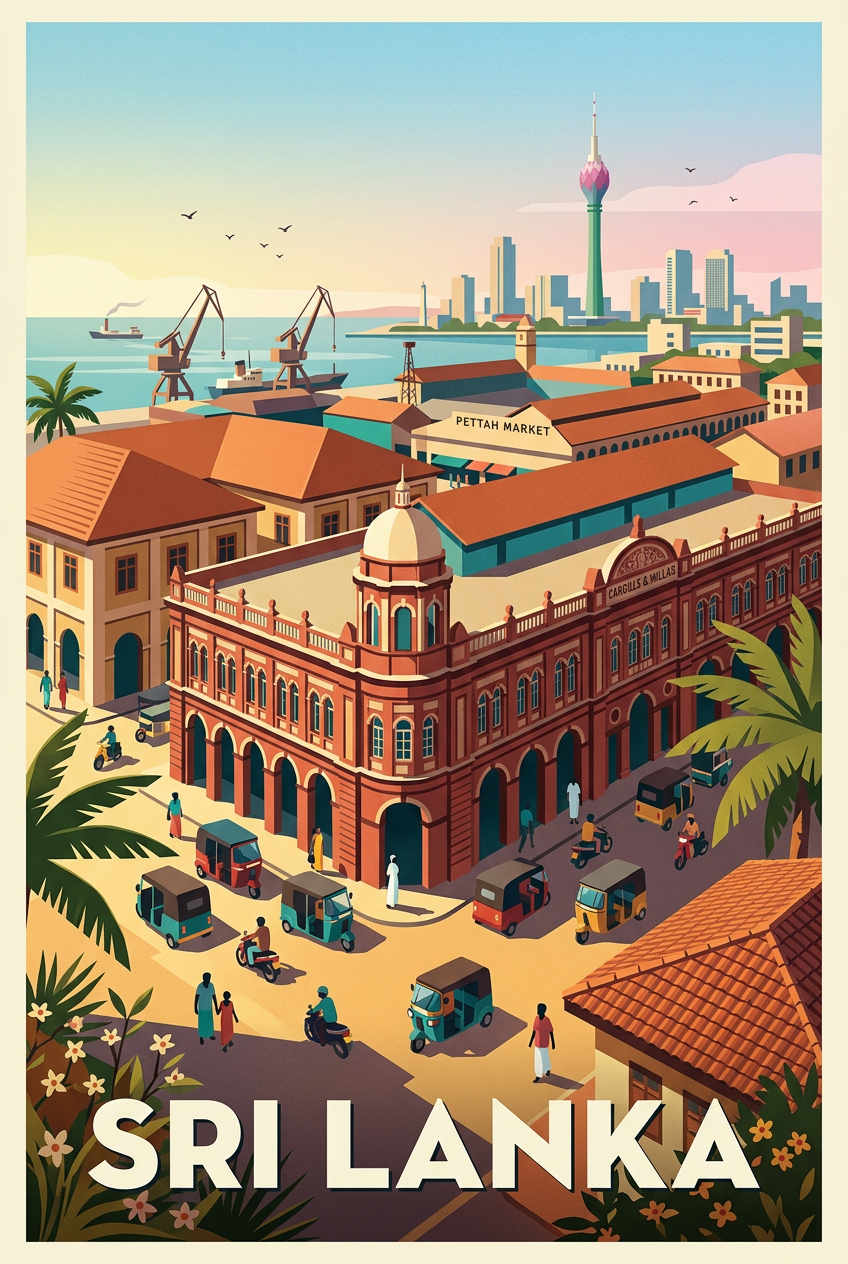 Affiche du Sri Lanka, illustration Pettah Market