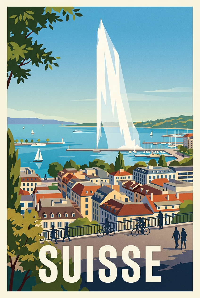 Affiche de Suisse, le Jet d'eau de Genève | Afich