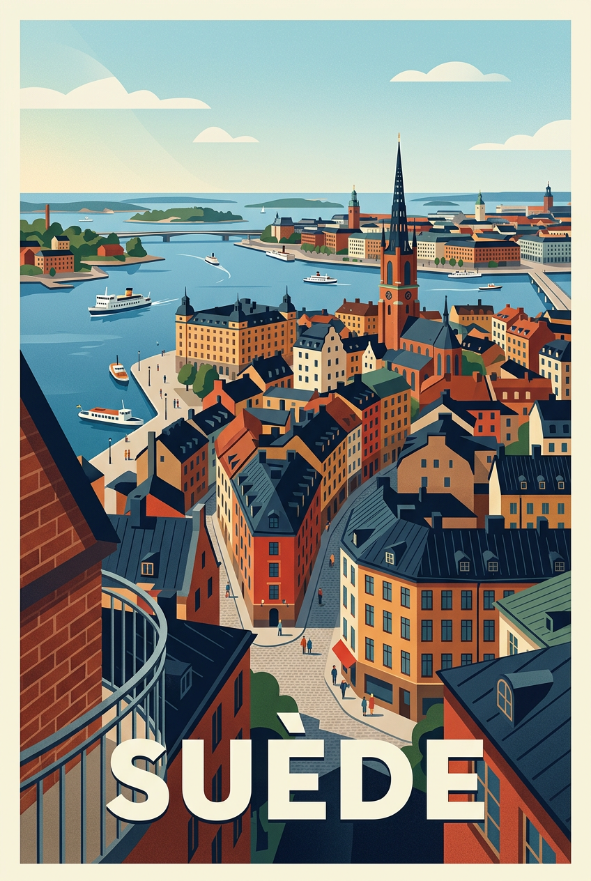 Poster de Suède, affiche panorama de Stockholm