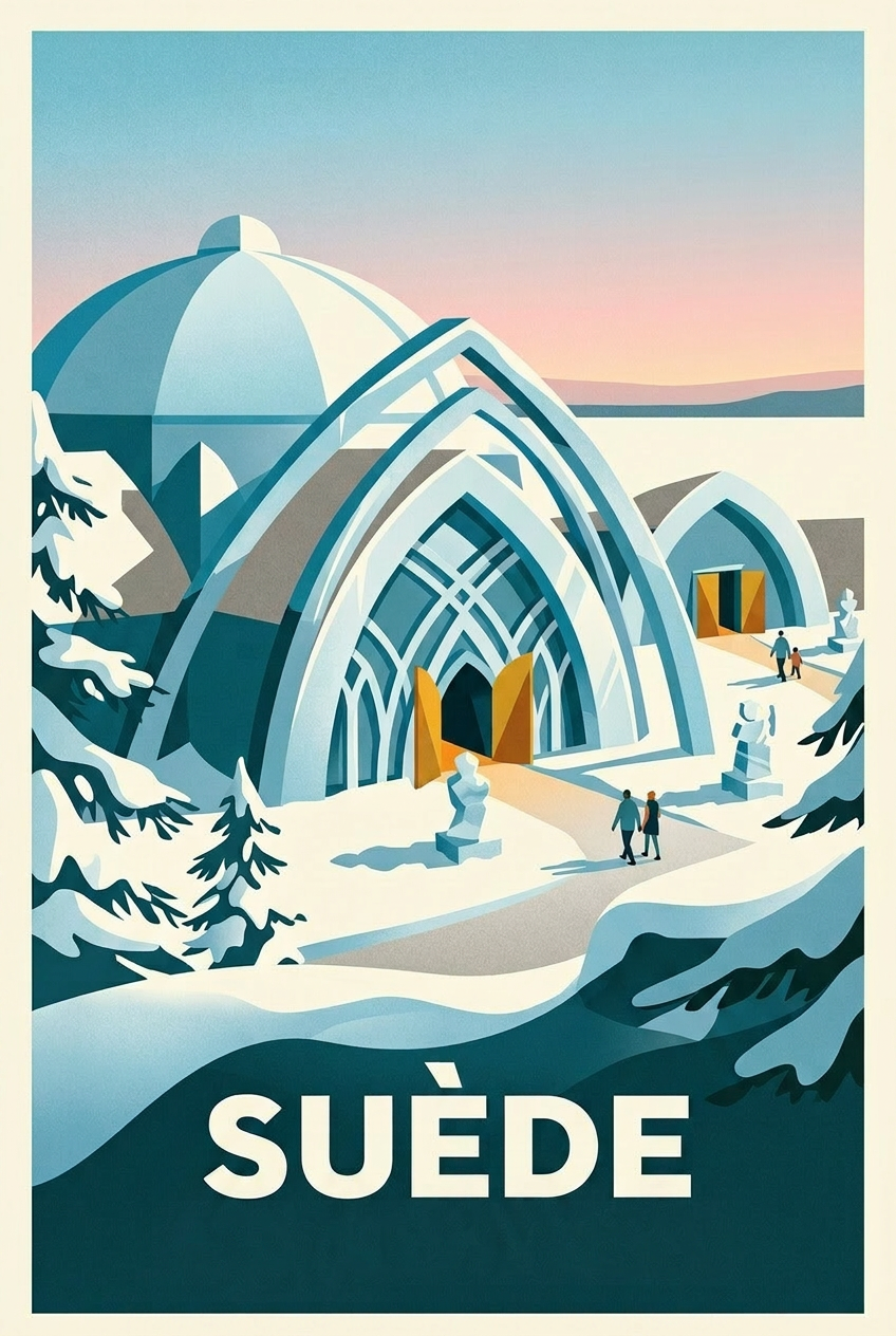 Affiche de Suède, poster décoratif Hôtel de Glace