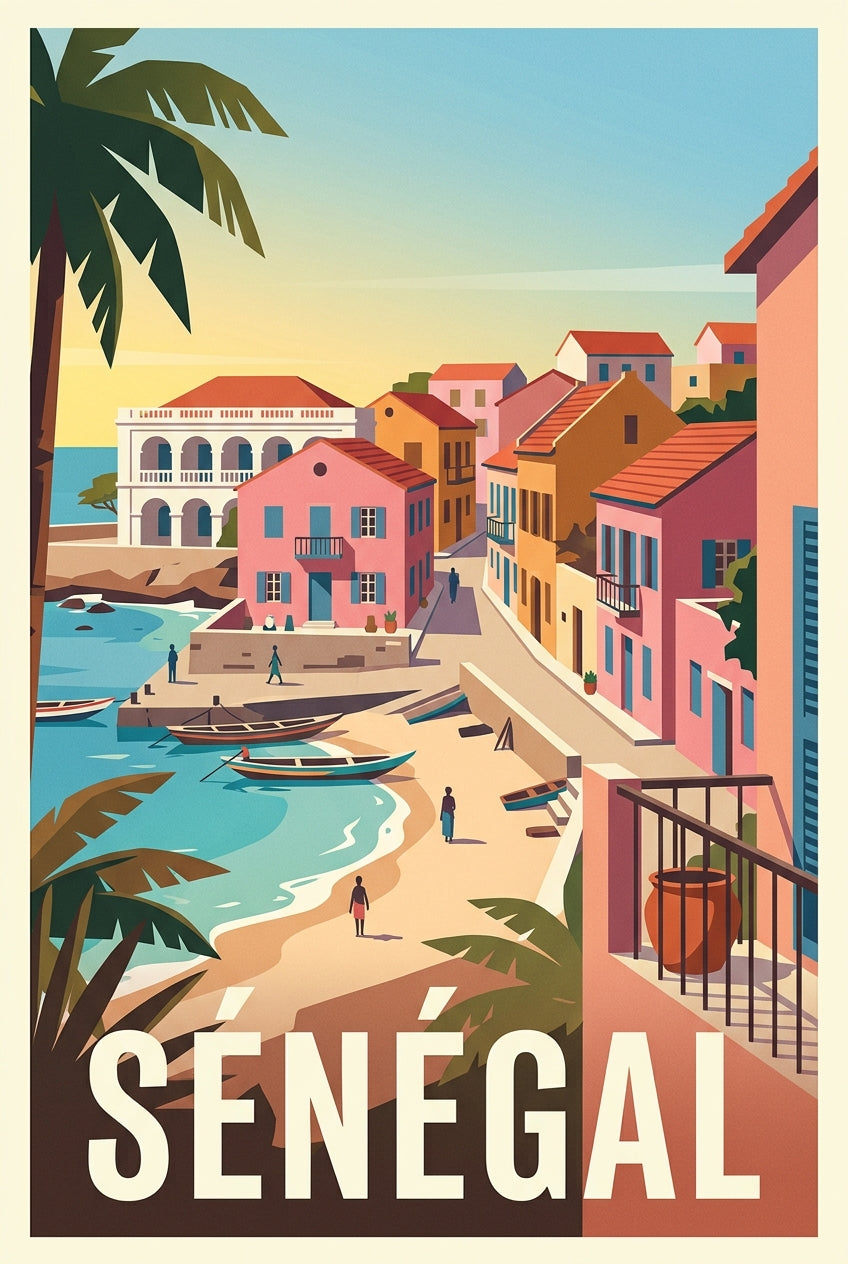 Affiche du Sénégal, maisons colorées | Afich