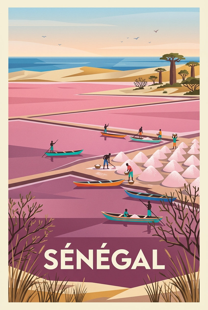 Poster du Sénégal, poster Lac Rose et baobabs | Afich