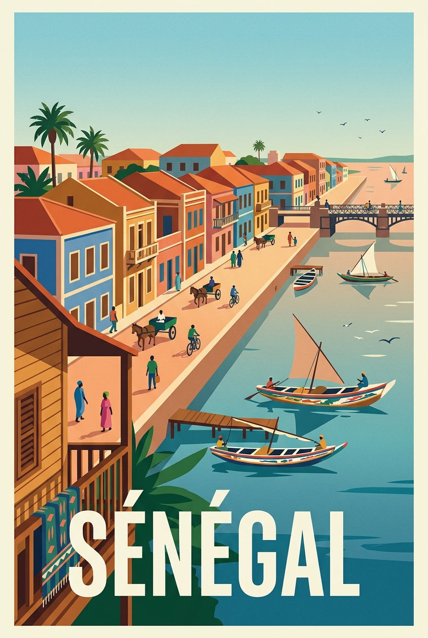 Affiche du Sénégal, poster ville colorée | Afich