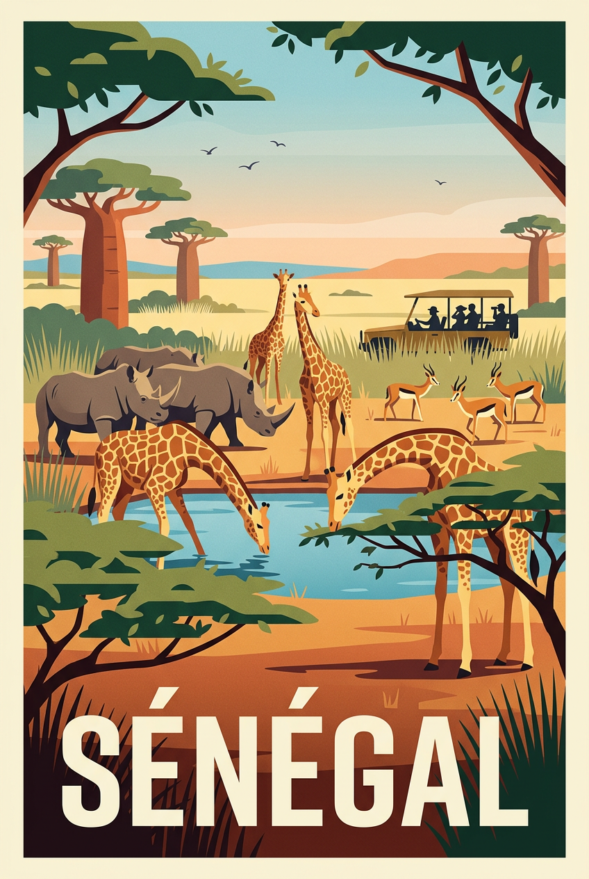 Affiche du Sénégal, poster animaux de la savane