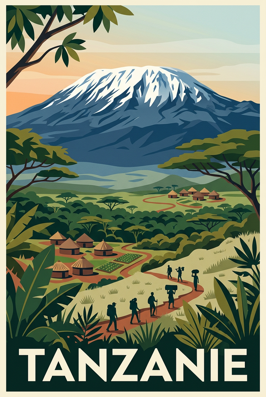 Affiche Tanzanie, Kilimandjaro et savane | Afich