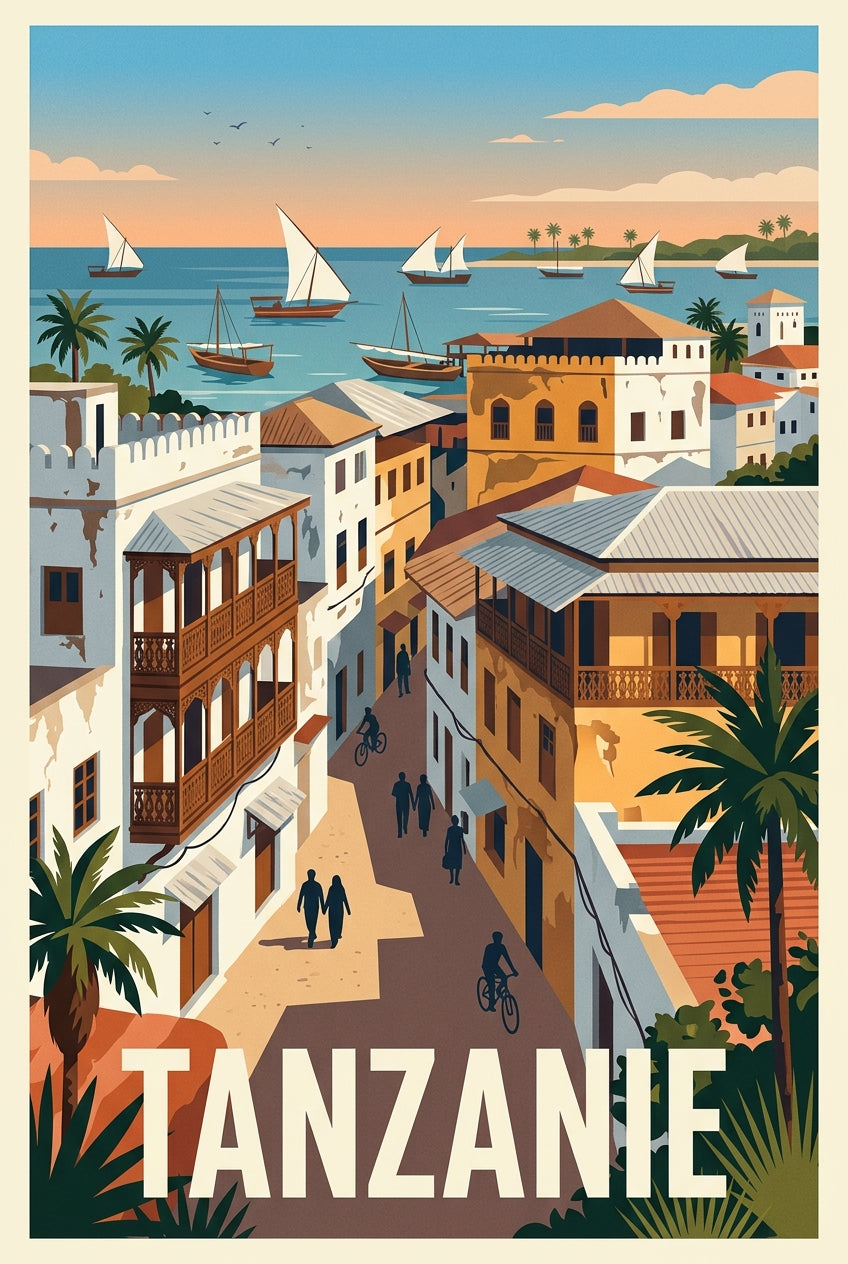Affiche de Tanzanie, Stone Town et dhows | Afich