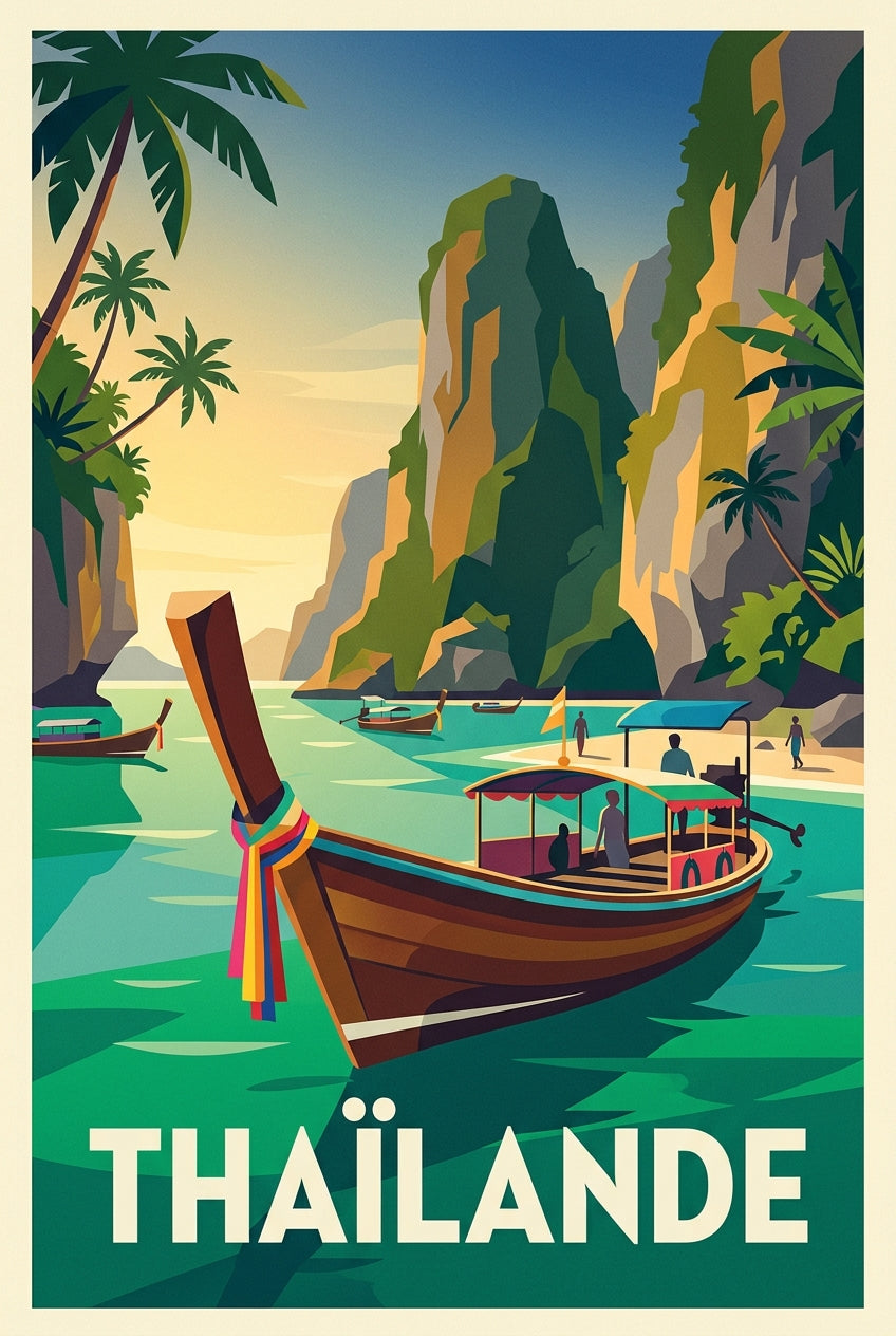 Affiche de Thaïlande, barques traditionnelles | Afich
