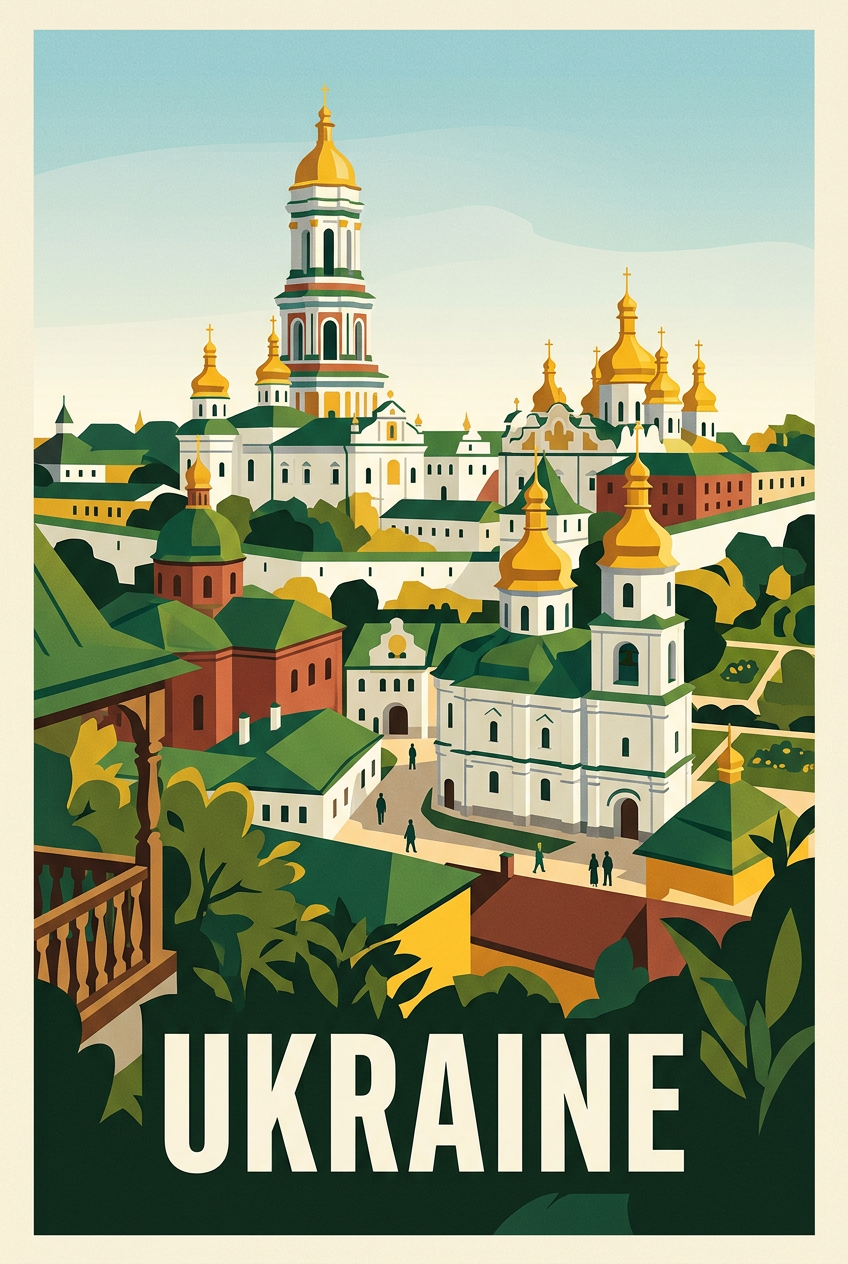 Poster d'Ukraine, affiche dômes de Kiev | Afich