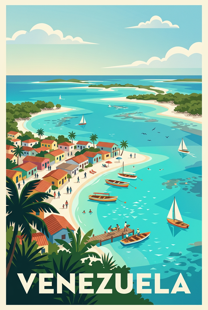 Affiche du Venezuela, village de pêcheurs | Afich