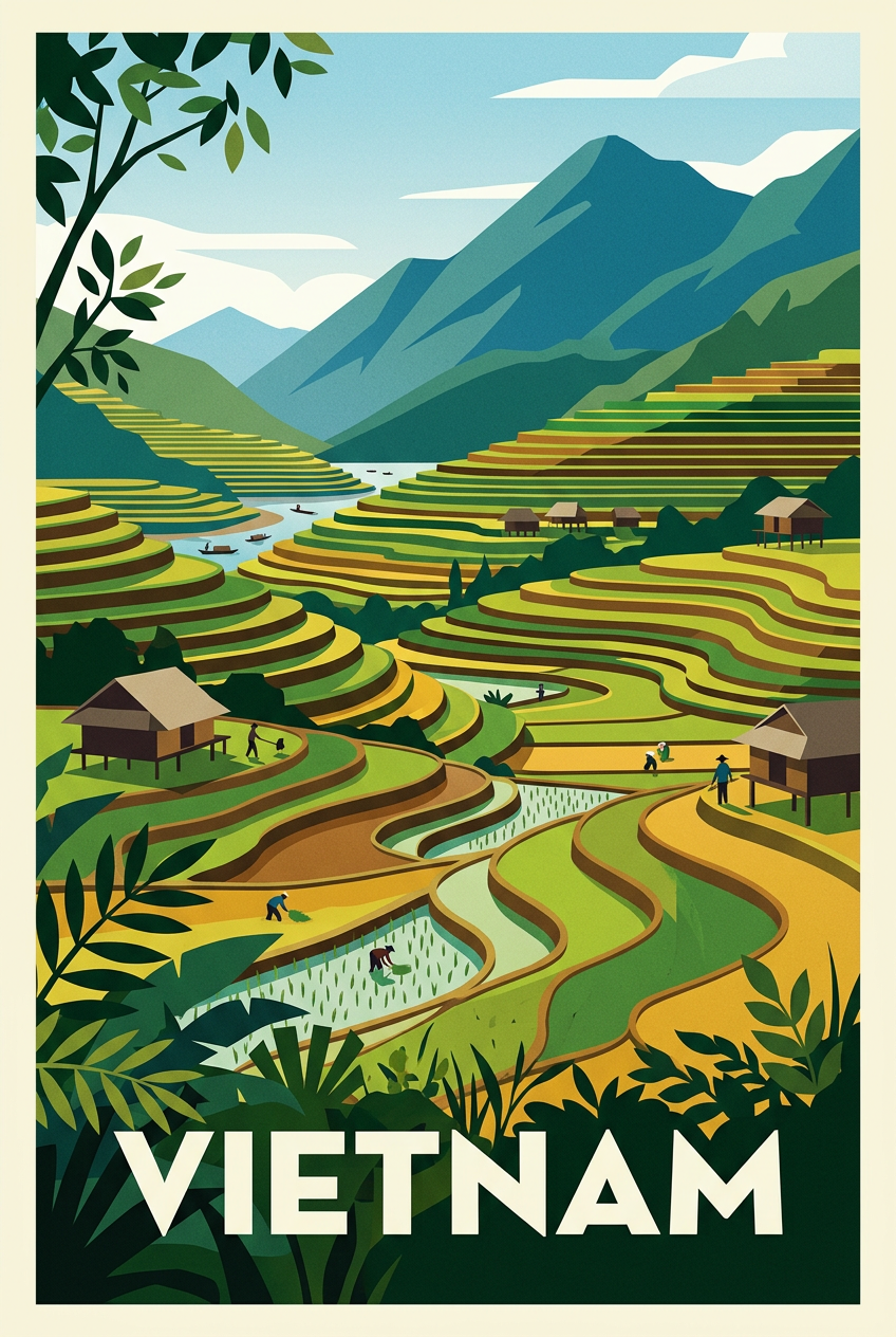 Affiche du Vietnam, rizières en terrasses | Afich