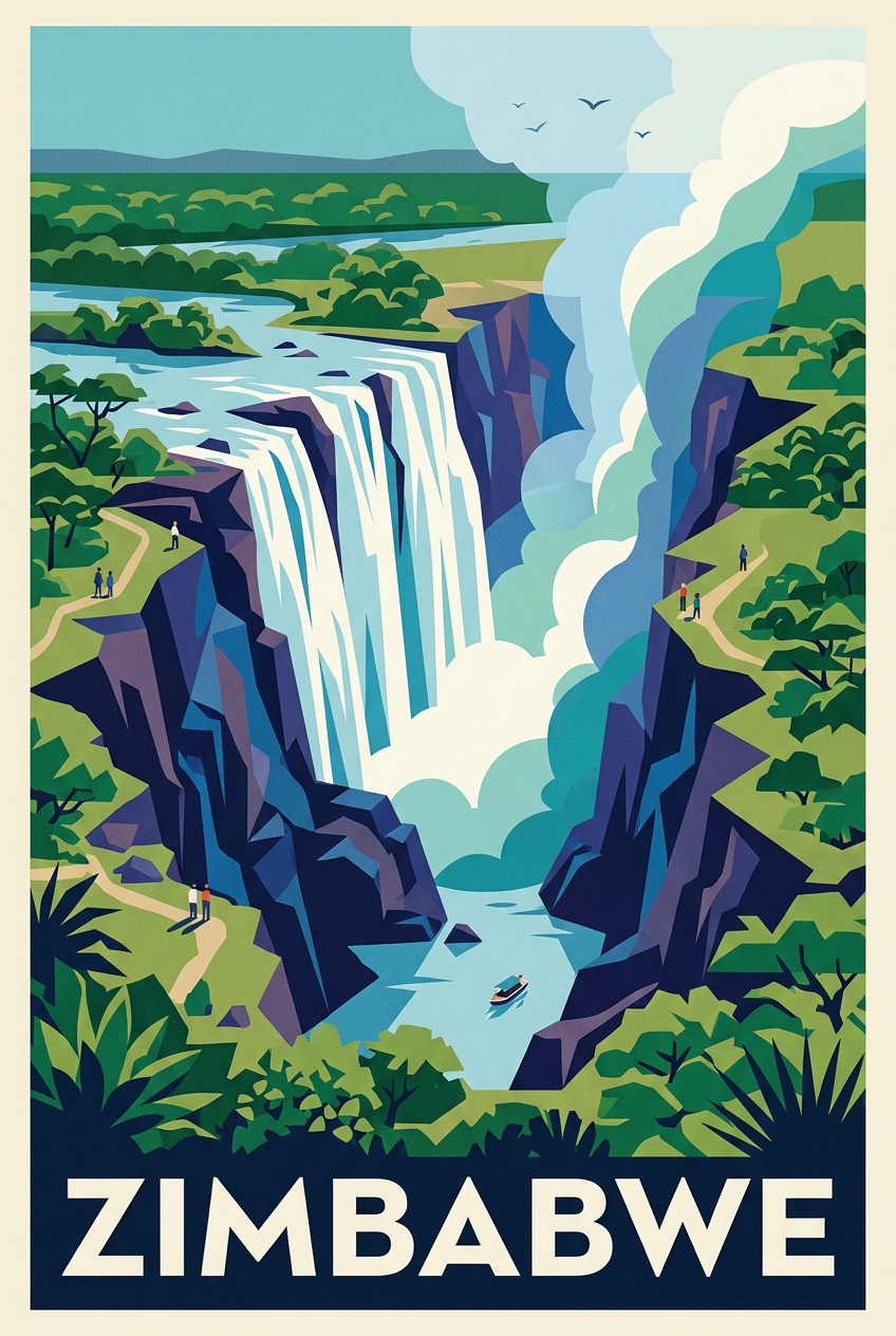 Affiche du Zimbabwe, chutes Victoria | Afich
