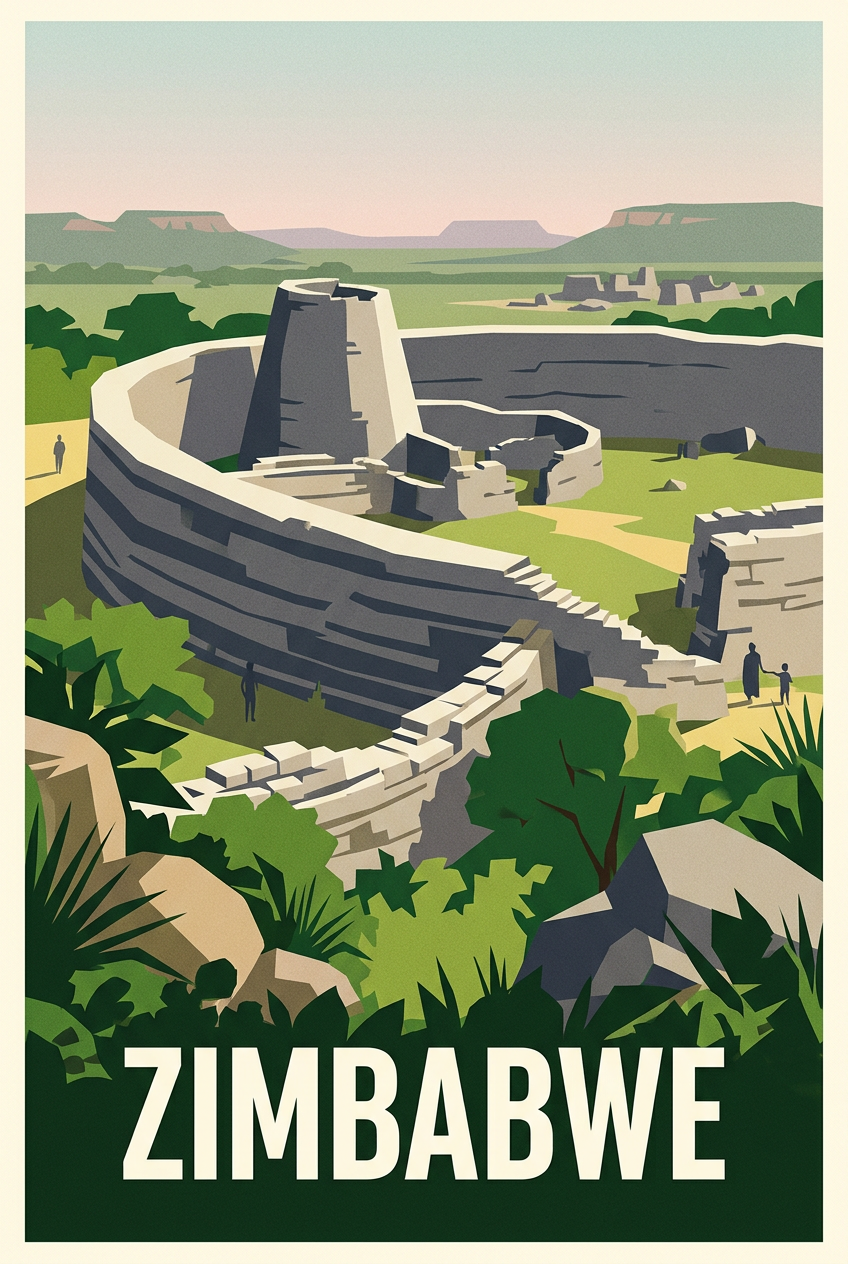 Affiche Zimbabwe, poster ruines de pierre | Afich