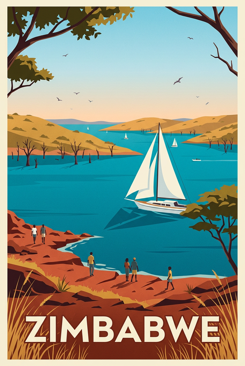 Affiche Zimbabwe, voiliers lac Kariba | Afich