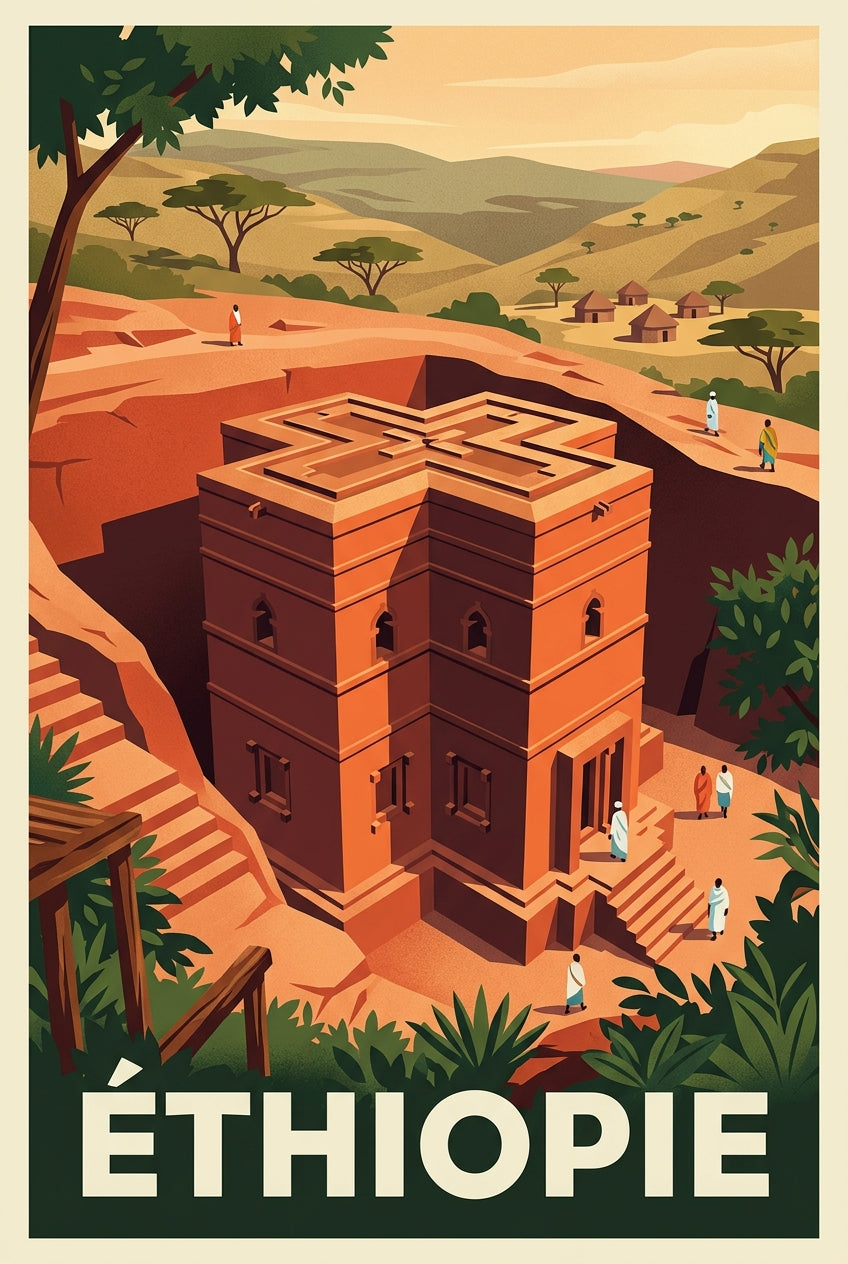 Affiche d'Éthiopie, poster église de Lalibela | Afich