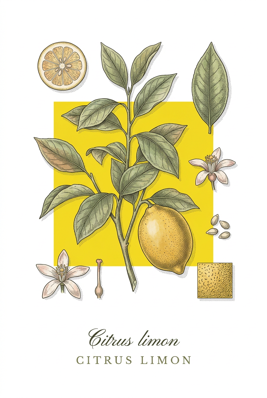 Affiche de citronnier, poster botanique Citrus limon